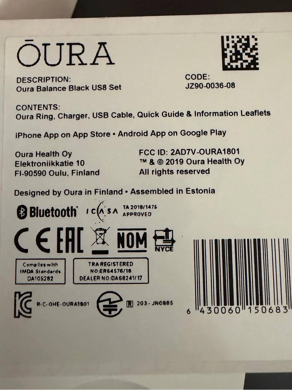 Oura Black Round Magnetic Ring Charger with White LED